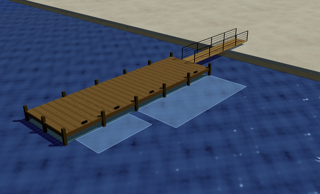 A dock with two watercraft ports designed in DockPro
